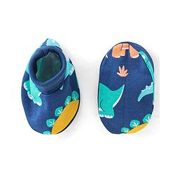 Babyhug 100% Cotton Knit Cap Mittens and Booties Dino Print - Navy Blue