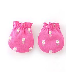 Babyhug 100% Cotton Knit Mittens & Booties Set Floral Print - Pink
