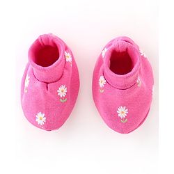 Babyhug 100% Cotton Knit Mittens & Booties Set Floral Print - Pink