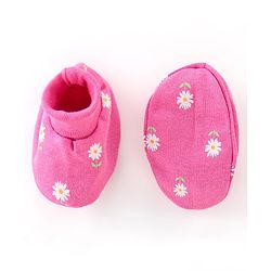 Babyhug 100% Cotton Knit Mittens & Booties Set Floral Print - Pink