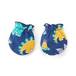 Babyhug 100% Cotton Knit Mittens and Booties Dino Print - Navy Blue