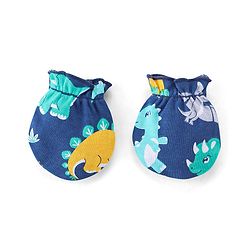 Babyhug 100% Cotton Knit Mittens and Booties Dino Print - Navy Blue