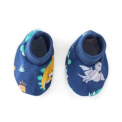 Babyhug 100% Cotton Knit Mittens and Booties Dino Print - Navy Blue