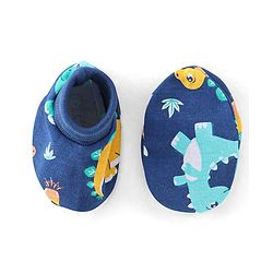Babyhug 100% Cotton Knit Mittens and Booties Dino Print - Navy Blue