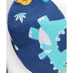 Babyhug 100% Cotton Knit Mittens and Booties Dino Print - Navy Blue