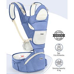 Babyhug Delight Cotton Hip Seat Cum Baby Carrier- Blue| Detachable Hipseat| Padded Shoulder Strap| Even Weight Distribution| Breathable Fabric| Gifting Option for Boys and Girls| EN Certified
