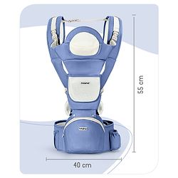 Babyhug Delight Cotton Hip Seat Cum Baby Carrier- Blue| Detachable Hipseat| Padded Shoulder Strap| Even Weight Distribution| Breathable Fabric| Gifting Option for Boys and Girls| EN Certified