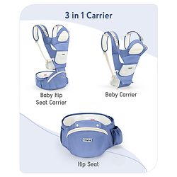 Babyhug Delight Cotton Hip Seat Cum Baby Carrier- Blue| Detachable Hipseat| Padded Shoulder Strap| Even Weight Distribution| Breathable Fabric| Gifting Option for Boys and Girls| EN Certified