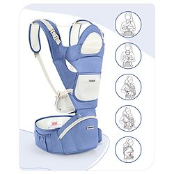 Babyhug Delight Cotton Hip Seat Cum Baby Carrier- Blue| Detachable Hipseat| Padded Shoulder Strap| Even Weight Distribution| Breathable Fabric| Gifting Option for Boys and Girls| EN Certified