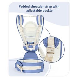 Babyhug Delight Cotton Hip Seat Cum Baby Carrier- Blue| Detachable Hipseat| Padded Shoulder Strap| Even Weight Distribution| Breathable Fabric| Gifting Option for Boys and Girls| EN Certified