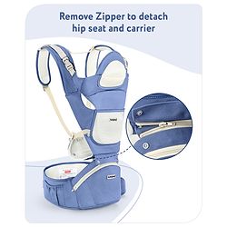 Babyhug Delight Cotton Hip Seat Cum Baby Carrier- Blue| Detachable Hipseat| Padded Shoulder Strap| Even Weight Distribution| Breathable Fabric| Gifting Option for Boys and Girls| EN Certified