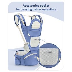 Babyhug Delight Cotton Hip Seat Cum Baby Carrier- Blue| Detachable Hipseat| Padded Shoulder Strap| Even Weight Distribution| Breathable Fabric| Gifting Option for Boys and Girls| EN Certified