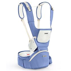 Babyhug Delight Cotton Hip Seat Cum Baby Carrier- Blue| Detachable Hipseat| Padded Shoulder Strap| Even Weight Distribution| Breathable Fabric| Gifting Option for Boys and Girls| EN Certified