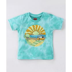 Babyhug Cotton Knit Half Sleeves Tee With Tie & Dye Graphics- Light Green