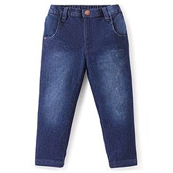 Babyhug Denim Full Length With Stretch Washed Jeans - Dark Blue