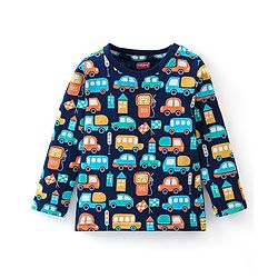 Babyhug Cotton Knit Full Sleeves Cars Printed Night Suit - Navy Blue
