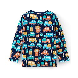 Babyhug Cotton Knit Full Sleeves Cars Printed Night Suit - Navy Blue