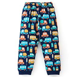 Babyhug Cotton Knit Full Sleeves Cars Printed Night Suit - Navy Blue