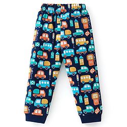Babyhug Cotton Knit Full Sleeves Cars Printed Night Suit - Navy Blue