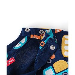 Babyhug Cotton Knit Full Sleeves Cars Printed Night Suit - Navy Blue