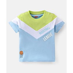 Babyhug Cotton Knit Half Sleeves T-Shirt Text Printed - Green & Blue