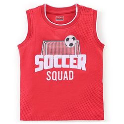 Babyhug 100% Cotton Knit Sleeveless T-Shirt With Text Graphics -Red