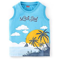 Babyhug Cotton Knit Sleeveless T-Shirt with Text Graphics Print - Blue