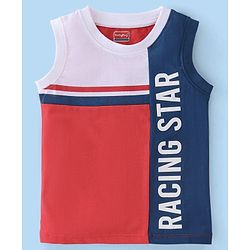 Babyhug Cotton Knit Sleeveless T-Shirt with Text Graphics Print - Red & Navy Blue