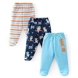 Babyhug Cotton Knit Footed Bootie Leggings Striped Pack of 3 - Blue