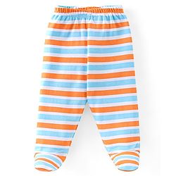 Babyhug Cotton Knit Footed Bootie Leggings Striped Pack of 3 - Blue