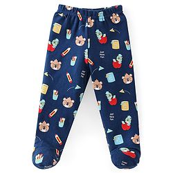 Babyhug Cotton Footed Bootie Leggings Striped & Bear Print Pack of 3 - Blue & Orange