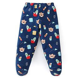 Babyhug Cotton Footed Bootie Leggings Striped & Bear Print Pack of 3 - Blue & Orange