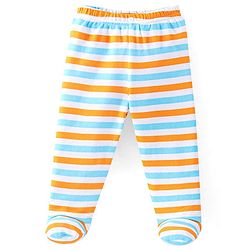 Babyhug Cotton Footed Bootie Leggings Striped & Bear Print Pack of 3 - Blue & Orange