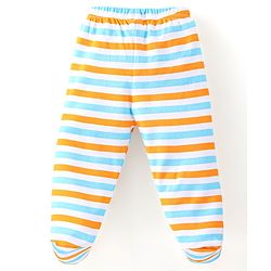 Babyhug Cotton Footed Bootie Leggings Striped & Bear Print Pack of 3 - Blue & Orange