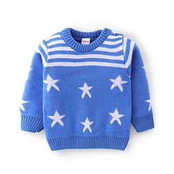 Babyhug Knitted Full Sleeves Sweater Set With Star Design - Navy Blue