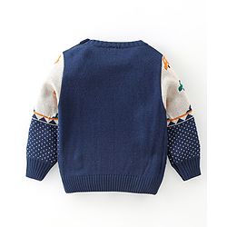 Babyhug Knitted Full Sleeves Sweater Set With Car Design - Navy Blue