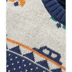 Babyhug Knitted Full Sleeves Sweater Set With Car Design - Navy Blue