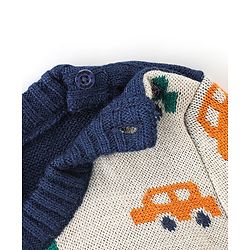 Babyhug Knitted Full Sleeves Sweater Set With Car Design - Navy Blue