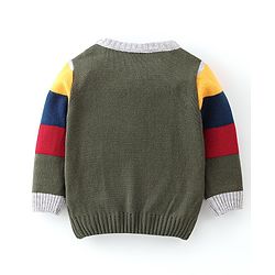 Babyhug Knitted Full Sleeves Sweater Set With Striped - Navy Blue & Grey