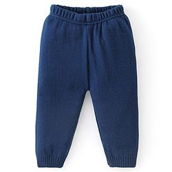 Babyhug Knitted Full Sleeves Sweater Set With Striped - Navy Blue & Grey