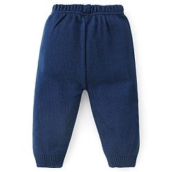 Babyhug Knitted Full Sleeves Sweater Set With Striped - Navy Blue & Grey