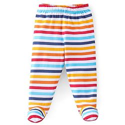 Babyhug Cotton Footed Bootie Leggings Striped & Bear Print Pack of 3 - Blue & Red