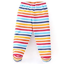 Babyhug Cotton Footed Bootie Leggings Striped & Bear Print Pack of 3 - Blue & Red
