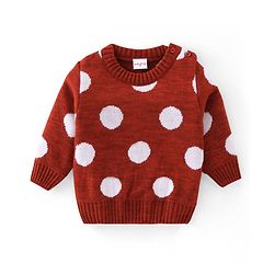 Babyhug Knitted Full Sleeves Sweater  Set With Dots Design - Maroon