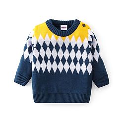 Babyhug Knitted Full Sleeves Sweater Set With Kite Design - Navy Blue & Yellow