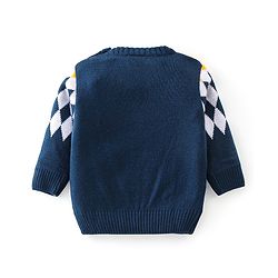 Babyhug Knitted Full Sleeves Sweater Set With Kite Design - Navy Blue & Yellow