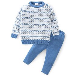 Babyhug Full Sleeves Baby Sweater Set with Square Design - Multicolour