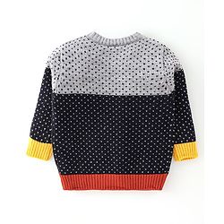 Babyhug Knitted Full Sleeves Sweater Set With Geometric  Design - Navy Blue & Grey
