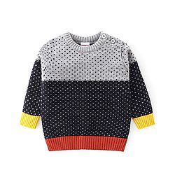 Babyhug Knitted Full Sleeves Sweater Set With Geometric  Design - Navy Blue & Grey