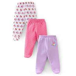 Babyhug Cotton Knit Footed Bootie Leggings Floral Printed Pack of 3 - Pink & Purple